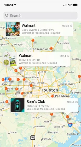 App Find a Freeosk screen